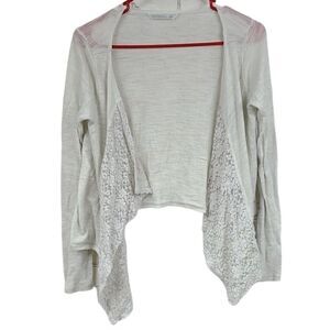 PS Aeropostale Girls 14 Cream Waterfall Open Front Cardigan Sweater Lace Trim
